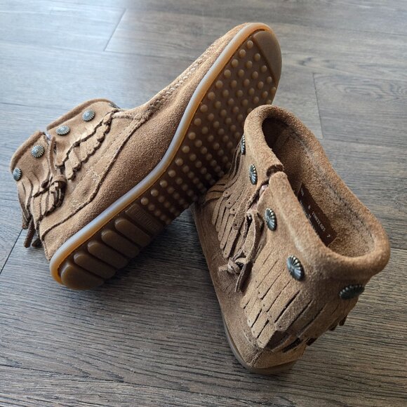 NEW Minnetonka Dusty Brown Double Fringe Side Zip Booties Boots Size 8 - Picture 10 of 13